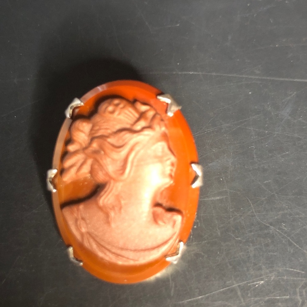 Classic Orange Cameo Brooch Pin - Women's Jewelry
